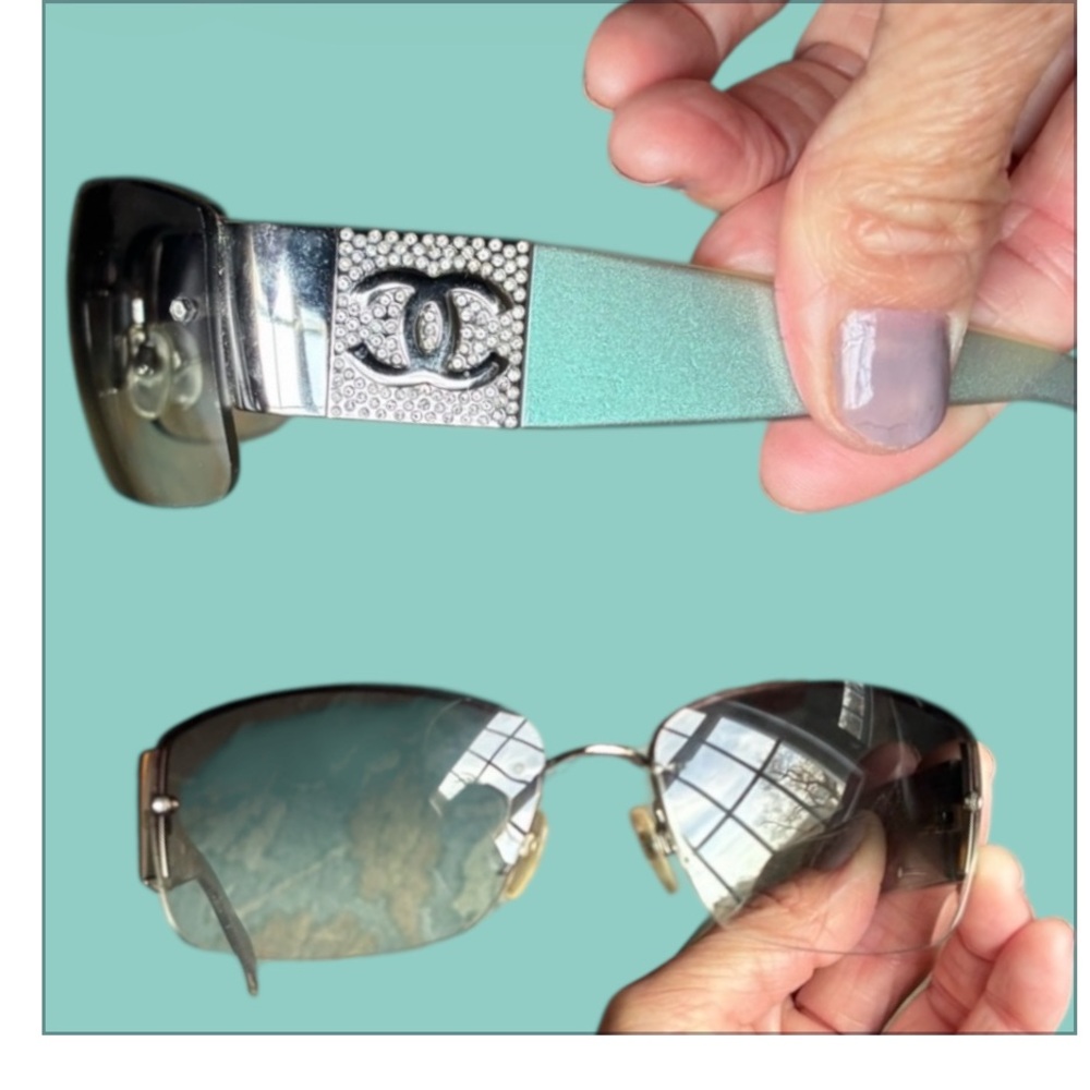 CHANEL Crystal CC Logo Sunglasses in Mint and Black - Picture 4 of 4